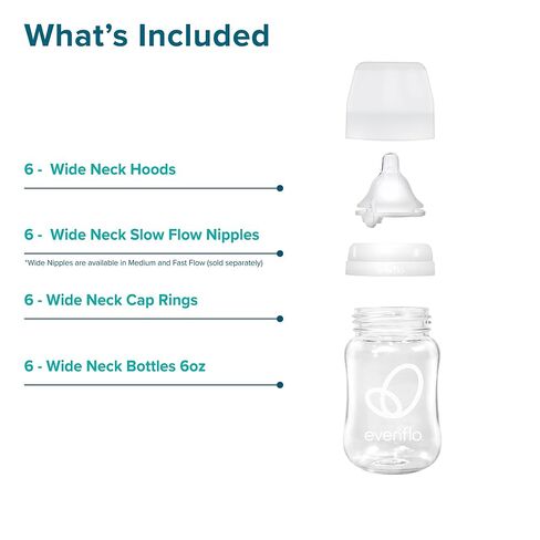 Evenflo Balance+ Glass Wide Neck Baby Bottles, Clear, 6 fl oz, 6 Pack in Kuwait
