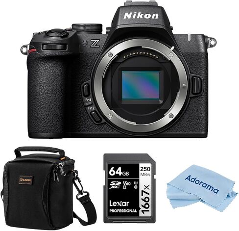 كاميرا Nikon Z50 II بدون مرآة مع عدسة VR مقاس 16-50 مم، وكاميرا ثابتة/فيديو مدمجة مع إعدادات مسبقة سهلة للألوان ومشاركة لاسلكية، حزمة مع بطاقة ذاكرة سعة 64 جيجابايت ومجموعة مرشح وحقيبة ضمان لمدة عام in Kuwait