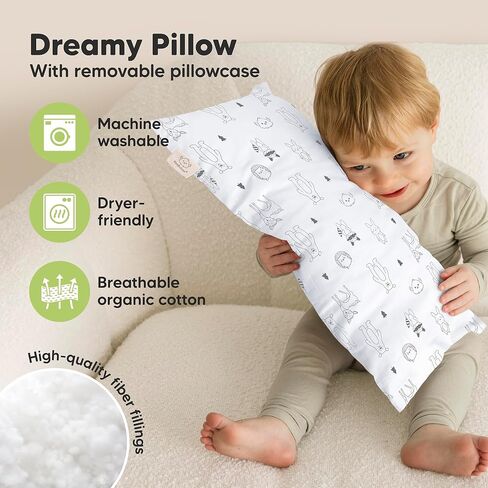 وسادة للأطفال الصغار مع كيس وسادة من KeaBabies - وسائد سرير للسفر My Little Dreamy Kids مقاس 10×18 للنوم، كيس وسادة صغير من القطن، ناعم ومسامي، يمكن غسله في الغسالة، من عمر 2-5 سنوات in Kuwait
