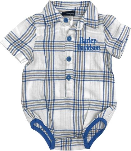 Harley-Davidson Baby Girls' Glittery Infant Plaid Shirt Creeper - White in Kuwait