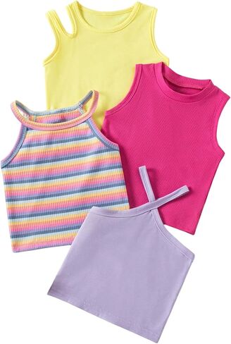 OYOANGLE Toddler Girl's 4 Pack Ribbed Knit Cropped Tank Top Sleeveless Cut Out Halter Tops in Kuwait