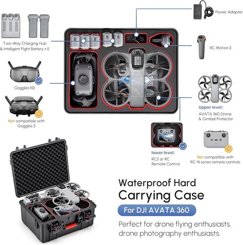 Waterproof Hard Case for DJI Avata 360 Combo, Shockproof Travel Storage Box with Custom Foam for Drone, G-N3 Goggles, Motion Controller, RC2, Charger (Single Layer) in Kuwait