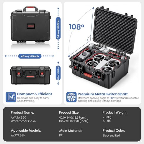 Waterproof Hard Case for DJI Avata 360 Combo, Shockproof Travel Storage Box with Custom Foam for Drone, G-N3 Goggles, Motion Controller, RC2, Charger (Single Layer) in Kuwait