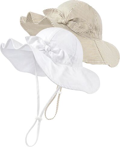 HONGTEYA Baby Sun Hat طفل الفتيات الفتيان الرضع الشاطئ في الهواء الطلق قبعة الصيف شريط القوس واسعة حافة الحماية من الشمس in Kuwait