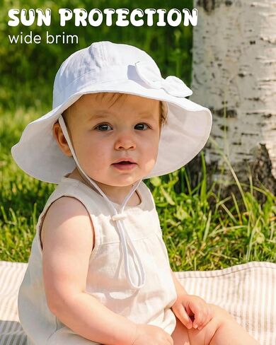 HONGTEYA Baby Sun Hat Toddler Girls Boys Infant Beach Outdoor Summer Hat Stripe Bow Wide Brim Sun Protection in Kuwait