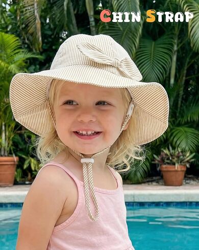 HONGTEYA Baby Sun Hat Toddler Girls Boys Infant Beach Outdoor Summer Hat Stripe Bow Wide Brim Sun Protection in Kuwait