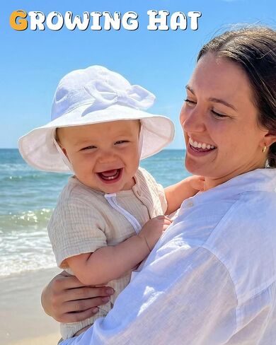 HONGTEYA Baby Sun Hat Toddler Girls Boys Infant Beach Outdoor Summer Hat Stripe Bow Wide Brim Sun Protection in Kuwait