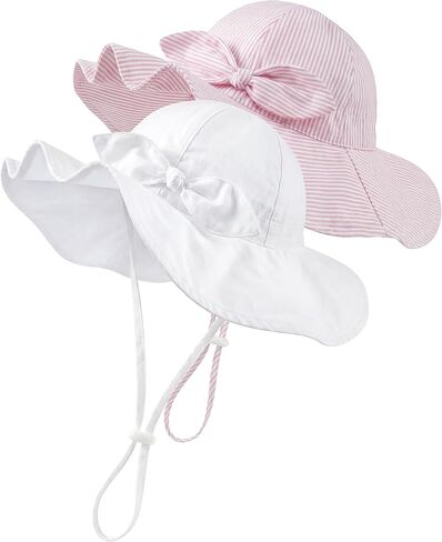 HONGTEYA Baby Sun Hat Toddler Girls Boys Infant Beach Outdoor Summer Hat Stripe Bow Wide Brim Sun Protection in Kuwait