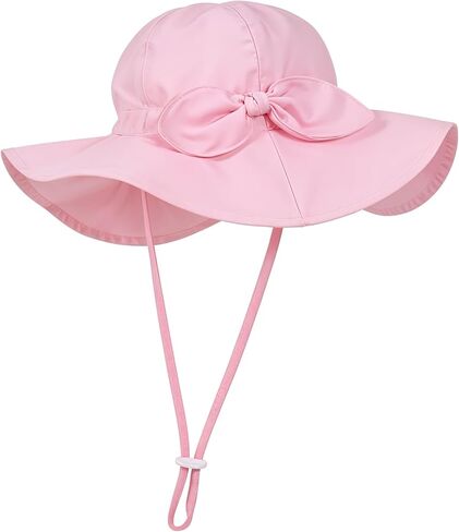 Baby Girl Sun Hat Summer Beach Hat Adjustable Outdoor Wide Brim Sunhat Cute Bucket Hats for Travel Accessories Size 16.92-18.11 Inch Pink in Kuwait