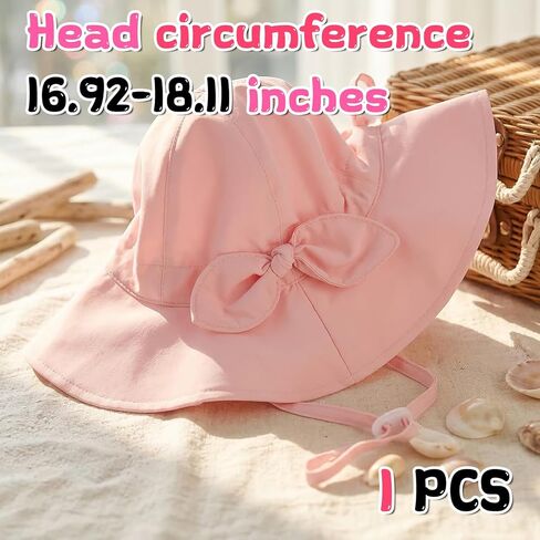 Baby Girl Sun Hat Summer Beach Hat Adjustable Outdoor Wide Brim Sunhat Cute Bucket Hats for Travel Accessories Size 16.92-18.11 Inch Pink in Kuwait