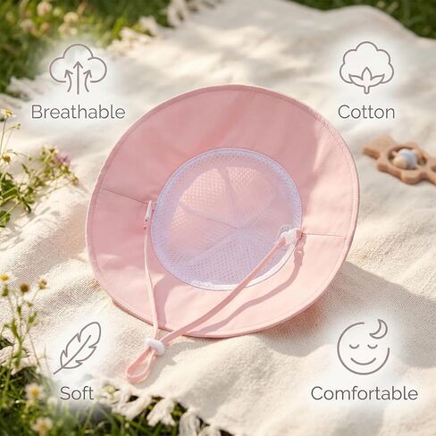 Baby Girl Sun Hat Summer Beach Hat Adjustable Outdoor Wide Brim Sunhat Cute Bucket Hats for Travel Accessories Size 16.92-18.11 Inch Pink in Kuwait