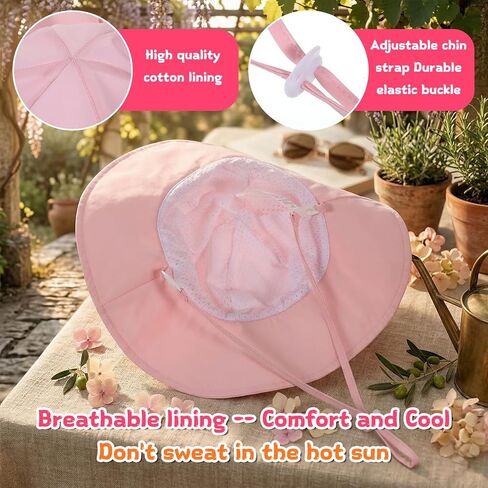 Baby Girl Sun Hat Summer Beach Hat Adjustable Outdoor Wide Brim Sunhat Cute Bucket Hats for Travel Accessories Size 16.92-18.11 Inch Pink in Kuwait