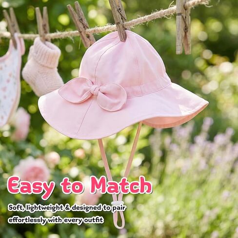 Baby Girl Sun Hat Summer Beach Hat Adjustable Outdoor Wide Brim Sunhat Cute Bucket Hats for Travel Accessories Size 16.92-18.11 Inch Pink in Kuwait