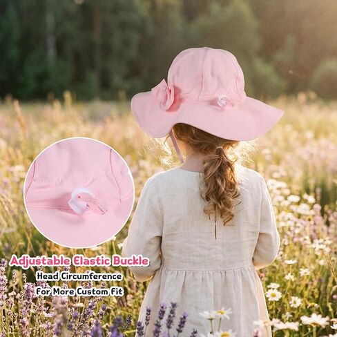 Baby Girl Sun Hat Summer Beach Hat Adjustable Outdoor Wide Brim Sunhat Cute Bucket Hats for Travel Accessories Size 16.92-18.11 Inch Pink in Kuwait