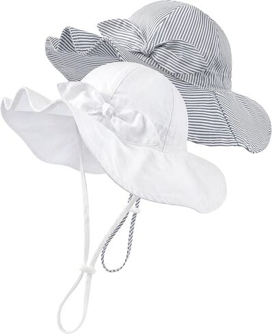 HONGTEYA Baby Sun Hat Toddler Girls Boys Infant Beach Outdoor Summer Hat Stripe Bow Wide Brim Sun Protection in Kuwait
