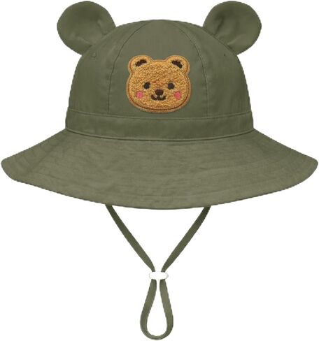 Baby Toddler Sun Hat Wide Brim Baby Bucket Hats with Bear Ears Infant Beach Hat, Bear Face Sun Hat for Toddlers Summer 0-4T in Kuwait