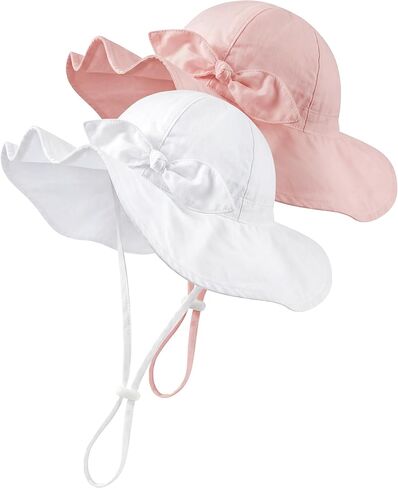 HONGTEYA Baby Sun Hat Toddler Girls Boys Infant Beach Outdoor Summer Hat Stripe Bow Wide Brim Sun Protection in Kuwait