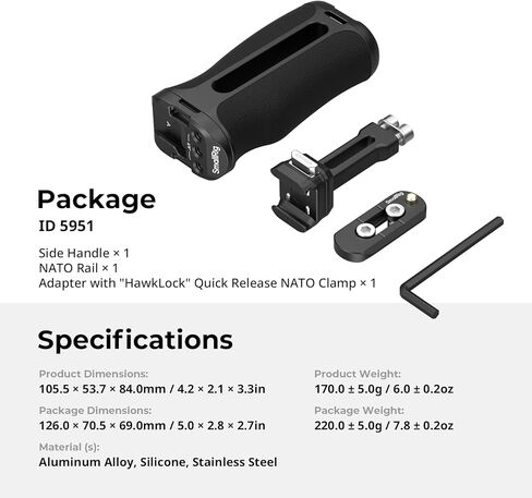 SmallRig Side Handle with 1/4"-20 Locating Screw, Camera Cage Handle for Left or Right Hand, Up and Down Adjustable, Max. 10kg Payload in Kuwait