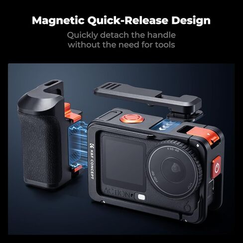 مجموعة قبضة الشارع من سبائك الألومنيوم من K&F CONCEPT مع قفص واقي متوافق مع DJI Osmo Action 6، قبضة تصوير الشارع سريعة الإصدار مع زر الغالق| حامل الحذاء البارد، مدونة فيديو لكاميرا الحركة in Kuwait