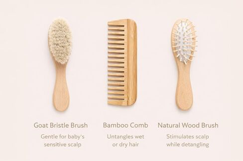 Luxury Baby Brush Set 3-Piece Bamboo Hair Brush & Comb Kit – Soft Goat Bristle Brush, Wooden Comb & Massage Brush for Newborns, Infants & Toddlers – Gentle Cradle Cap Care in Kuwait