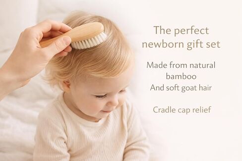 Luxury Baby Brush Set 3-Piece Bamboo Hair Brush & Comb Kit – Soft Goat Bristle Brush, Wooden Comb & Massage Brush for Newborns, Infants & Toddlers – Gentle Cradle Cap Care in Kuwait