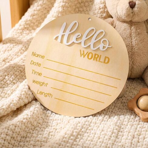 لافتة Hello World لحديثي الولادة مقاس 15.24 سم دائرية لحديثي الولادة، لافتة خشبية للترحيب بالطفل مع بصمة قدم لصور استحمام الطفلة الصغيرة in Kuwait