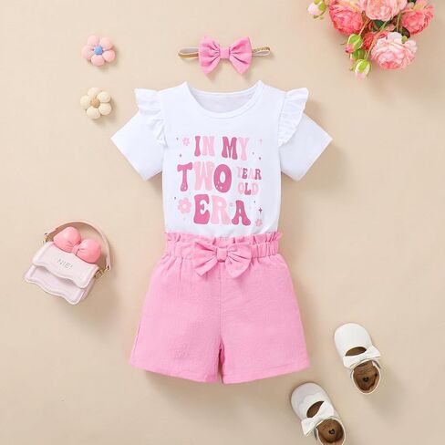 Baby Girl In My Two Year Old Era Outfit Girl 2nd Birthday Clothes Toddler Two Years Old Birthday Shorts Set in Saudi Arabia