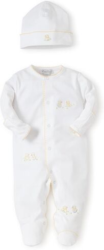 Kissy Kissy Baby Gender Neutral 100% Pima Cotton Hatchlings Footie and Hat Set, White/Silver, Newborn to 6 Months in Kuwait
