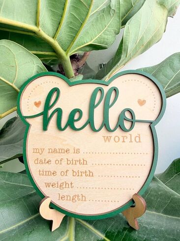 زينة خشبية لإعلان ولادة حديثي الولادة، علامة تذكار Hello World Baby مع الاسم والتاريخ والوقت وطول الوزن، ديكور غرفة الحضانة للأطفال in Kuwait