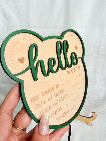 زينة خشبية لإعلان ولادة حديثي الولادة، علامة تذكار Hello World Baby مع الاسم والتاريخ والوقت وطول الوزن، ديكور غرفة الحضانة للأطفال in Kuwait