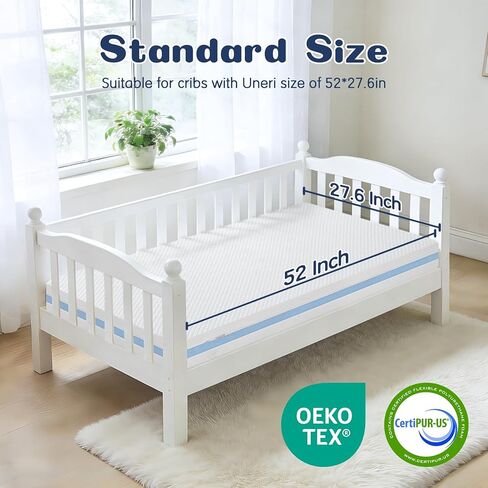 Crib Mattress, Dual Sided Memory Foam Baby Toddler Bed Mattress, 52" x 27.6" x 5.5" Soft Breathable Mattresses with Removable Machine Washable Cover, Fits Standard Cribs&Toddler Beds in Saudi Arabia