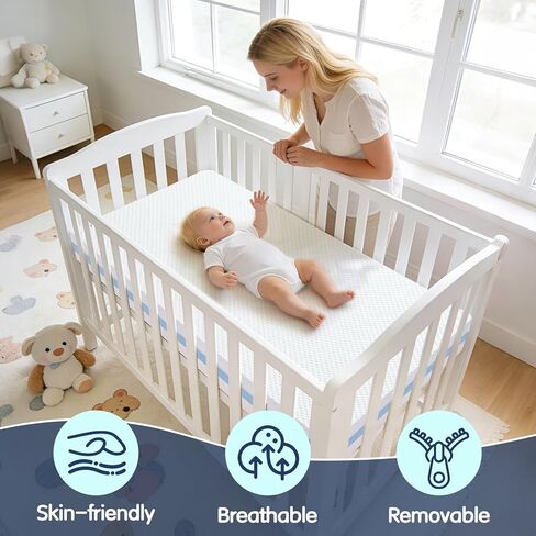 Crib Mattress, Dual Sided Memory Foam Baby Toddler Bed Mattress, 52" x 27.6" x 5.5" Soft Breathable Mattresses with Removable Machine Washable Cover, Fits Standard Cribs&Toddler Beds in Saudi Arabia