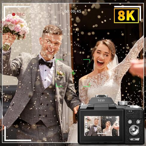 NBD 64MP Digital Cameras for Photography,8K Vlogging Cameras for YouTube,16X Optical Zoom Travel Point and Shoot Digital Cameras Fotograficas with 180°Flip Screen,58mm UV Lens,2 Batteries(Black) in Kuwait