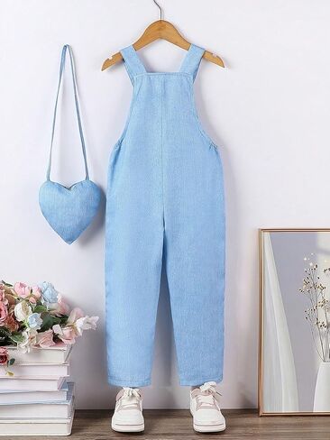 Baby Girl Jean Overalls Toddler Sleeveless Wide Leg Jumpsuit Jeans Pants with Bag Workwear 7T in Kuwait