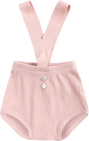 Baby Ribbed Shorts Boys Girls Suspender Strap Bloomer Bodysuit Toddler Cotton Solid Casual Button Overalls Clothes in Kuwait