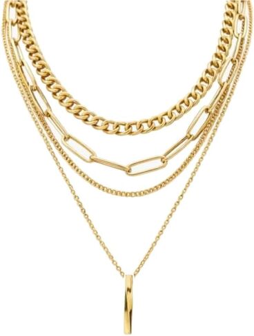 4 set necklaces for women, choker necklace, paperclip chain, layered jewelry link, personality fringe pendant, 2000s womens and girls' fashion in Saudi Arabia