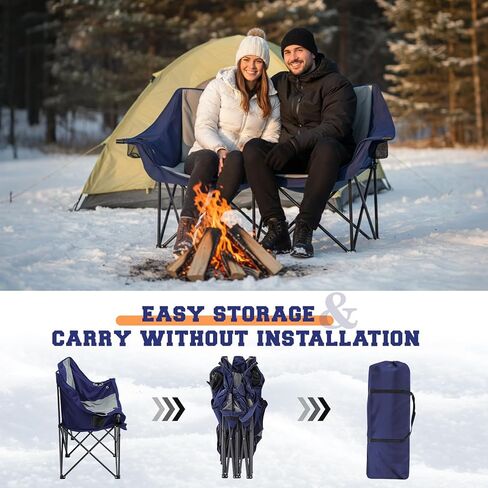 Heated Double Camping Chair for Adults, 4 Heating Zones & 3 Heat Levels, Padded Loveseat Oversize Folding Chair Portable for Outdoor Sports Lawn, Use 5v/3a Power Bank (Not Included)(Black, Gray) in Saudi Arabia