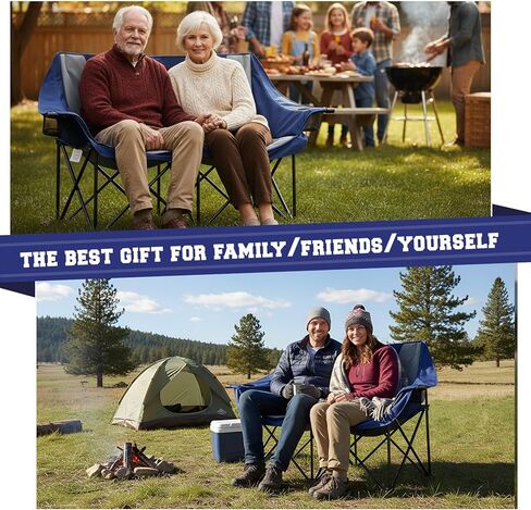 Heated Double Camping Chair for Adults, 4 Heating Zones & 3 Heat Levels, Padded Loveseat Oversize Folding Chair Portable for Outdoor Sports Lawn, Use 5v/3a Power Bank (Not Included)(Black, Gray) in Saudi Arabia