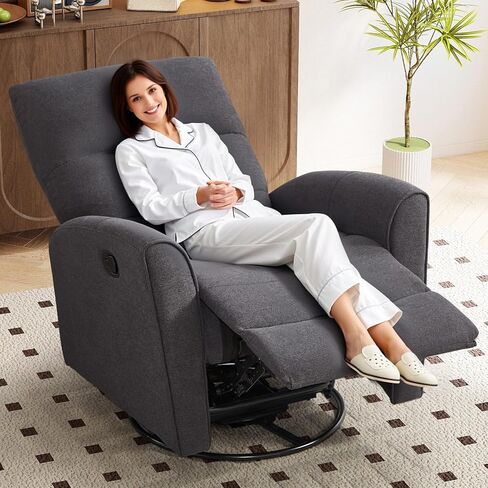 كرسي هزاز دوار من كانموف، كرسي هزاز يدوي من شانيل، كرسي هزاز دوار مع مسند ظهر ناعم، أريكة حضانة دوارة 360 درجة لغرفة المعيشة وغرفة النوم، رمادي in Kuwait