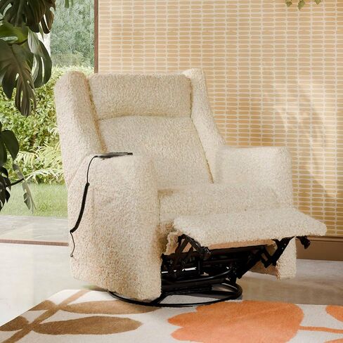 كرسي Babyletto Kiwi Deluxe Power Recliner وطائرة شراعية دوارة مع الحرارة والتدليك في حلقة اللوز، ومنفذ شحن USB مدمج، ومسند رأس قابل للتعديل، وGreenguard Gold، وFSC، وCertiPUR-US معتمد in Kuwait