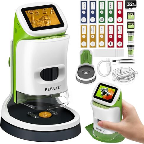 Detachable Kids Handheld Microscope Miniscope - 4K 2.0" HD Screen, 1000X Digital Pocket Toy Microscopes for Boys & Girls Ages 4-12 - Portable Science Stem Kit with Slides Set, 32G Card & EVA Case in Kuwait