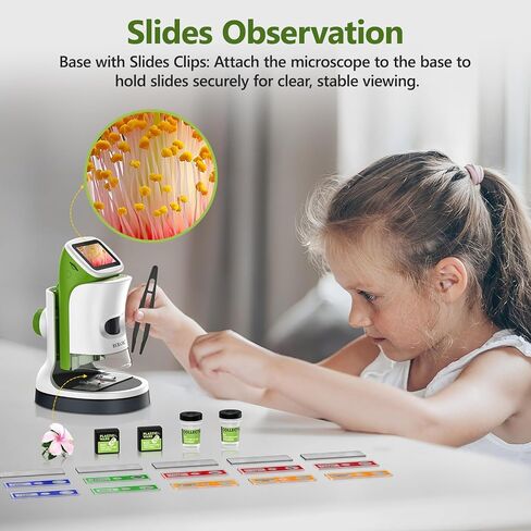 Detachable Kids Handheld Microscope Miniscope - 4K 2.0" HD Screen, 1000X Digital Pocket Toy Microscopes for Boys & Girls Ages 4-12 - Portable Science Stem Kit with Slides Set, 32G Card & EVA Case in Kuwait