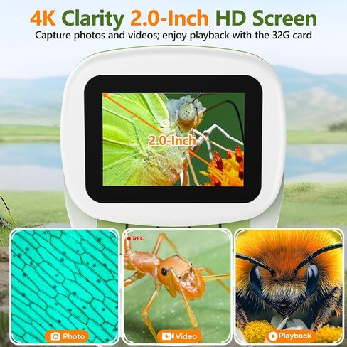 Detachable Kids Handheld Microscope Miniscope - 4K 2.0" HD Screen, 1000X Digital Pocket Toy Microscopes for Boys & Girls Ages 4-12 - Portable Science Stem Kit with Slides Set, 32G Card & EVA Case in Kuwait