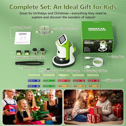 Detachable Kids Handheld Microscope Miniscope - 4K 2.0" HD Screen, 1000X Digital Pocket Toy Microscopes for Boys & Girls Ages 4-12 - Portable Science Stem Kit with Slides Set, 32G Card & EVA Case in Kuwait
