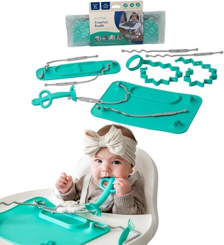 مجموعة BUSY BABY Essentials Bundle New Parent Starter Kit - مفرش شفط، حصيرة صغيرة، ملعقة عضاضة، لعبة بنجي، زجاجة بنجي، 6 أشرطة حبل، حقيبة مبللة (أسمر) in Kuwait