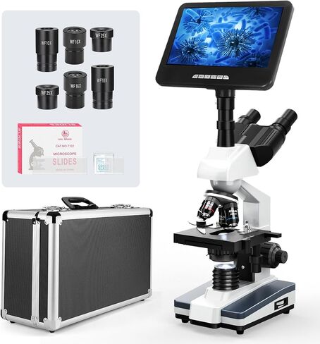 [شاشة Darkfield 24MP الذكية] مجهر Vabiooth Lab ثلاثي العينيات المركب تكبير 40X-2500X مع برنامج مجاني للشاشة - نقرة واحدة لالتقاط الصور والفيديو، وقياس الأطوال in Kuwait