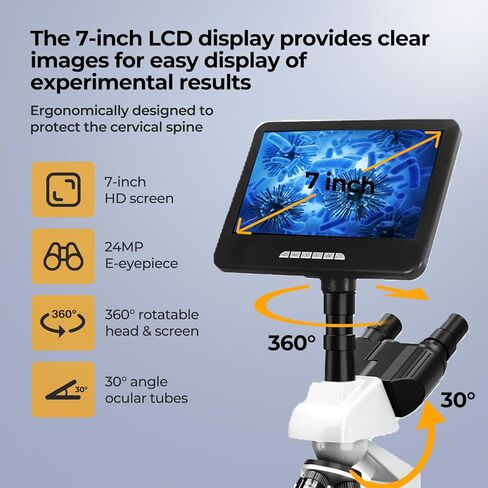 [شاشة Darkfield 24MP الذكية] مجهر Vabiooth Lab ثلاثي العينيات المركب تكبير 40X-2500X مع برنامج مجاني للشاشة - نقرة واحدة لالتقاط الصور والفيديو، وقياس الأطوال in Kuwait
