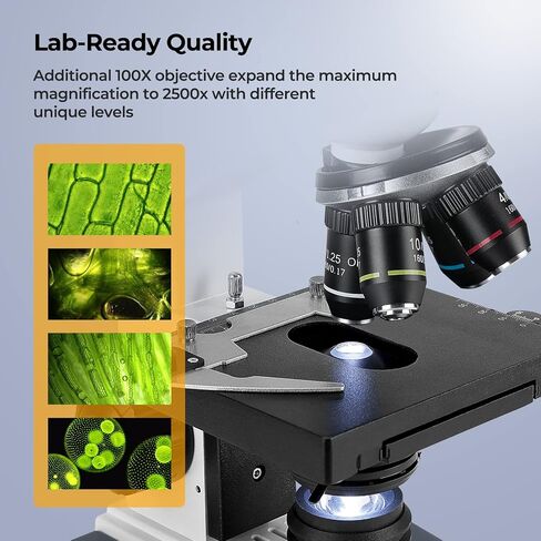 [شاشة Darkfield 24MP الذكية] مجهر Vabiooth Lab ثلاثي العينيات المركب تكبير 40X-2500X مع برنامج مجاني للشاشة - نقرة واحدة لالتقاط الصور والفيديو، وقياس الأطوال in Kuwait