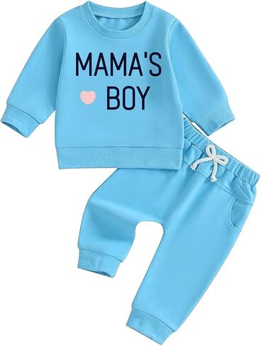 طقم ملابس كاجوال للأطفال الصغار الأولاد برسوم جرافيك MAMA'S BOY بأكمام طويلة وسروال رياضي مكون من قطعتين in Kuwait