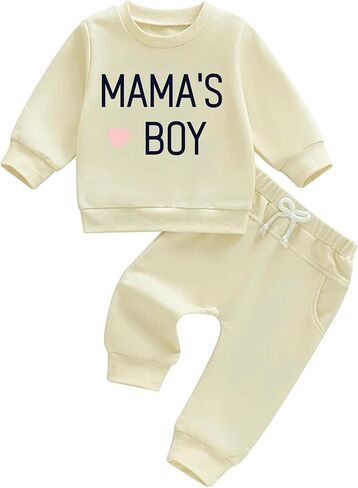 Toddler Baby Boys Casual Outfit Graphic MAMA'S BOY Long Sleeve Sweatshirt and Jogger Pants 2-Piece Set in Saudi Arabia